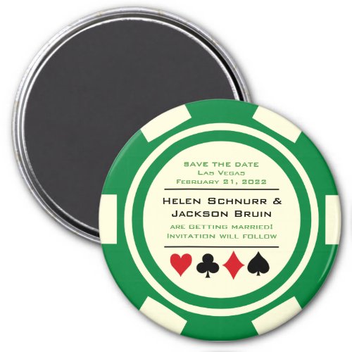 Green and White Poker Chip Casino Save The Date Magnet