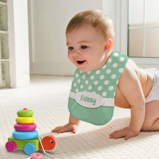 Green and White Polka Dot Baby Bib