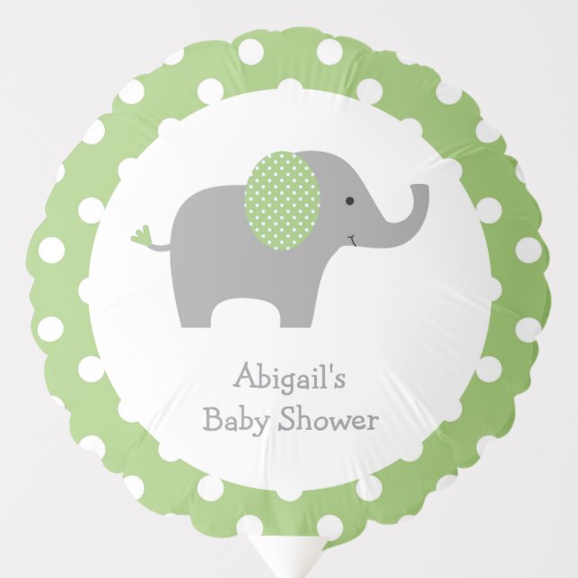 Green and White Polka Dot Elephant Baby Shower Balloon (Front)