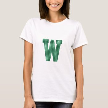 Green And White Polka Dot Monogram T-shirt by cliffviewgraphics at Zazzle