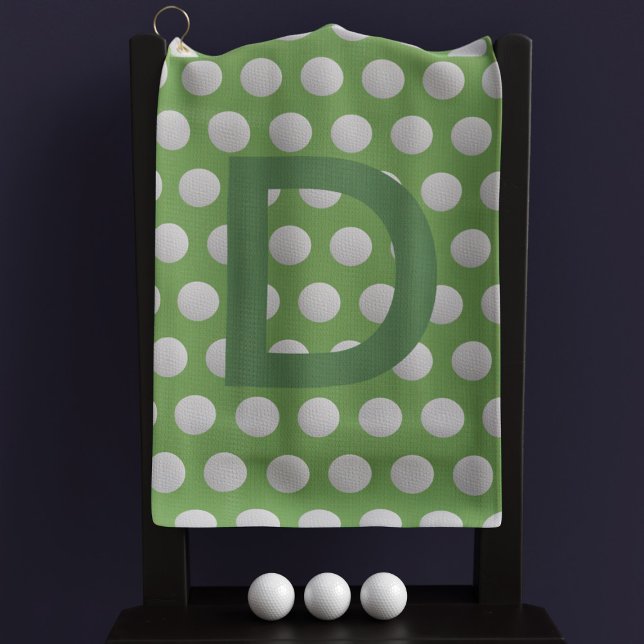 Green and White Polka Dot Monogrammed Golf Towel (A bold initial on this golf towel. Perfect gift for the bold golfer)