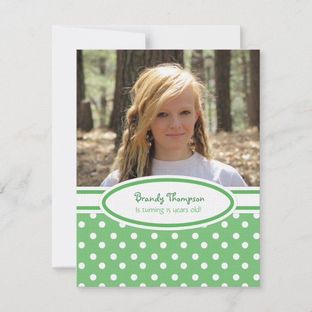 Green and White Polka Dot Party Invitation (Front)