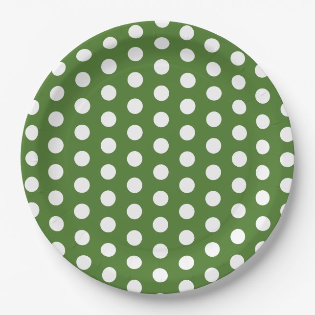 Green and White Polka Dot Party  Paper Plates (Front)