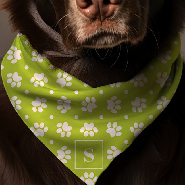 Green And White Polka Dot Paw Print Monogram Dog Bandana (Creator Uploaded)