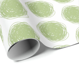 Green and White Polka Dot Scribbles Wrapping Paper