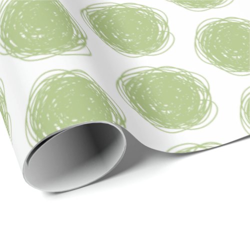 Green and White Polka Dot Scribbles Wrapping Paper