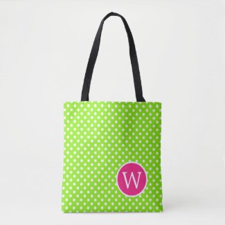 Green and White Polka Dot With Pink Monogram
