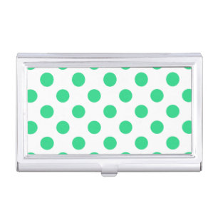 Green and white polka dots business card holder