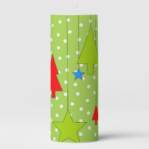 Green and White Polka Dots Christmas Tree Pattern Pillar Candle