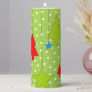 Green and White Polka Dots Christmas Tree Pattern Pillar Candle