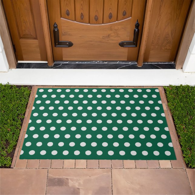 Green and White Polka Dots Doormat (Outdoor)