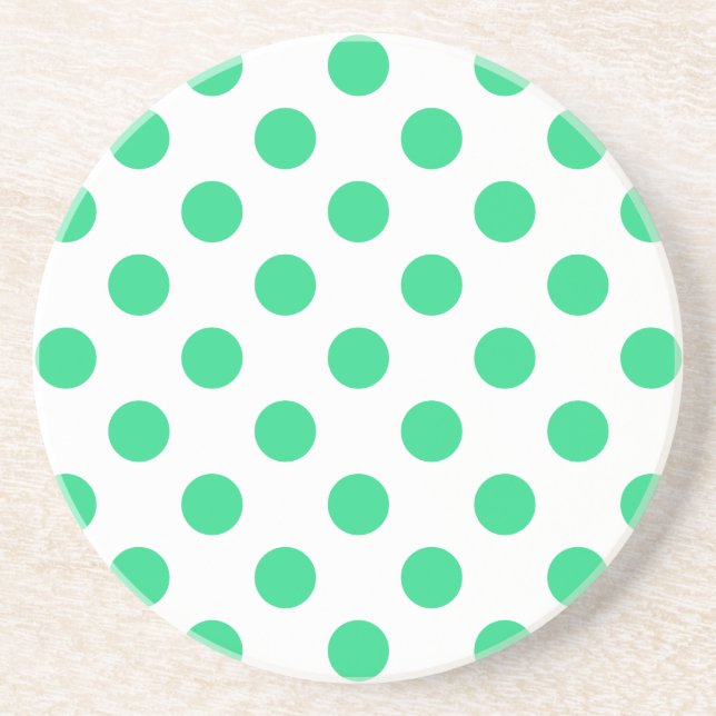 Green and white polka dots drink coaster (Front)