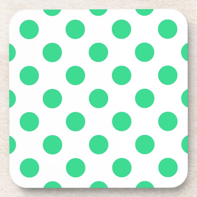 Green and white polka dots drink coaster (Front)