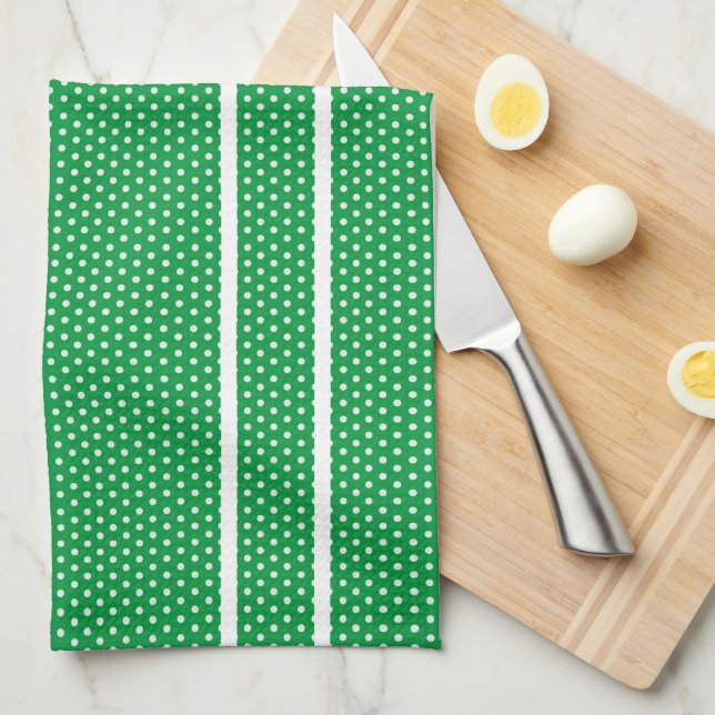 Green And White Polka Dots Kitchen Towel (Quarter Fold)