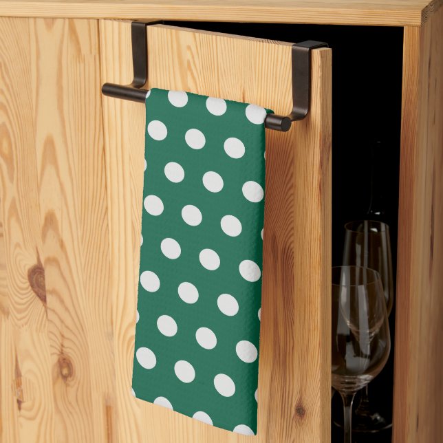 Green and White Polka Dots Kitchen Towel (Thirds Fold)