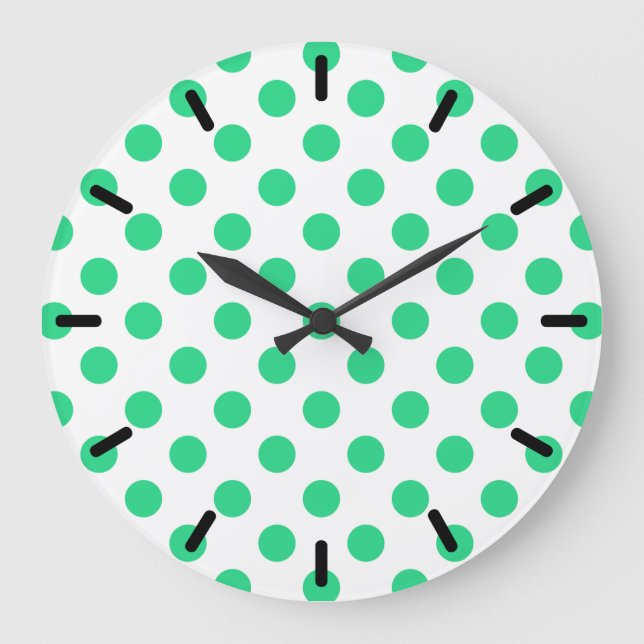 Green and white polka dots large clock (Front)