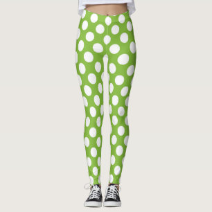 Green and white polka dots leggings