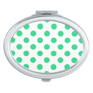 Green and white polka dots mirror for makeup