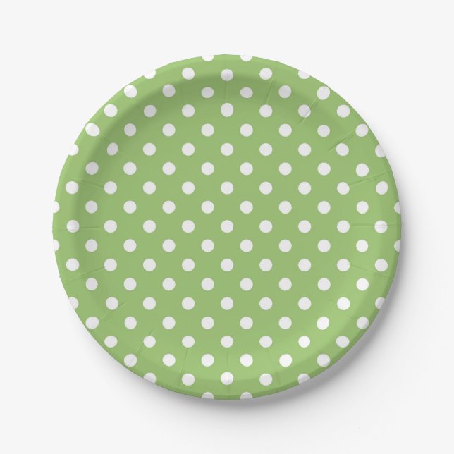 Green and white Polka Dots Paper Plate (Front)