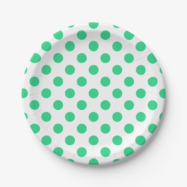 Green and white polka dots paper plates (Front)