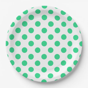Green and white polka dots paper plates