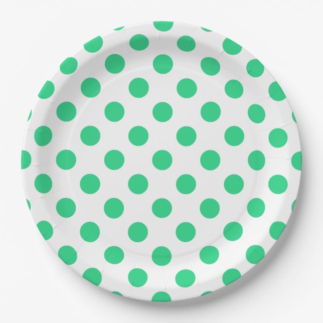 Green and white polka dots paper plates (Front)