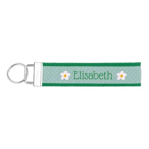 Green And White Polka Dots _ Personalized Wrist Keychain