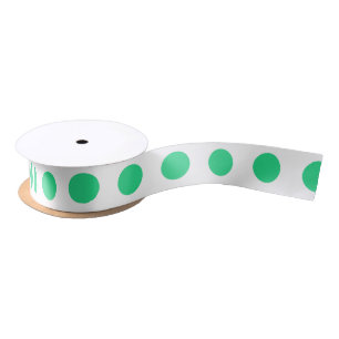 Green and white polka dots satin ribbon
