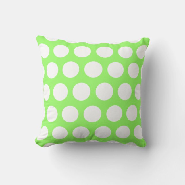 Green and White Polka Dots Throw Pillow (Front)