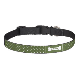 Green And White Polka Dots With Bone & Name Pet Collar