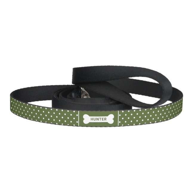 Green And White Polka Dots With Bone & Name Pet Leash (Handle)