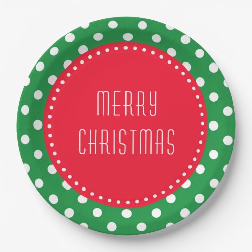Green and white polka dots with red Christmas Pape Paper Plates