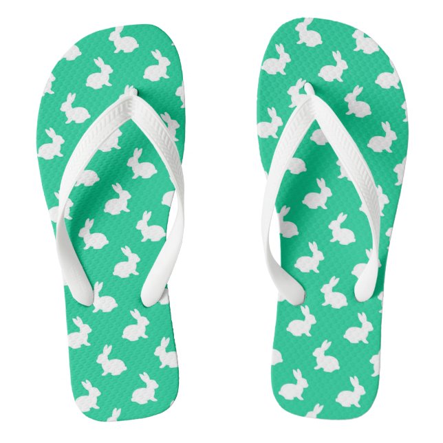 Green and white Rabbit Flip Flops (Footbed)