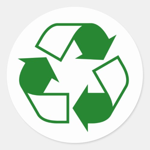 Green and white recycling symbol classic round sticker