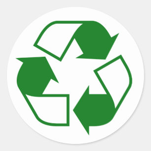 Green and white recycling symbol classic round sticker
