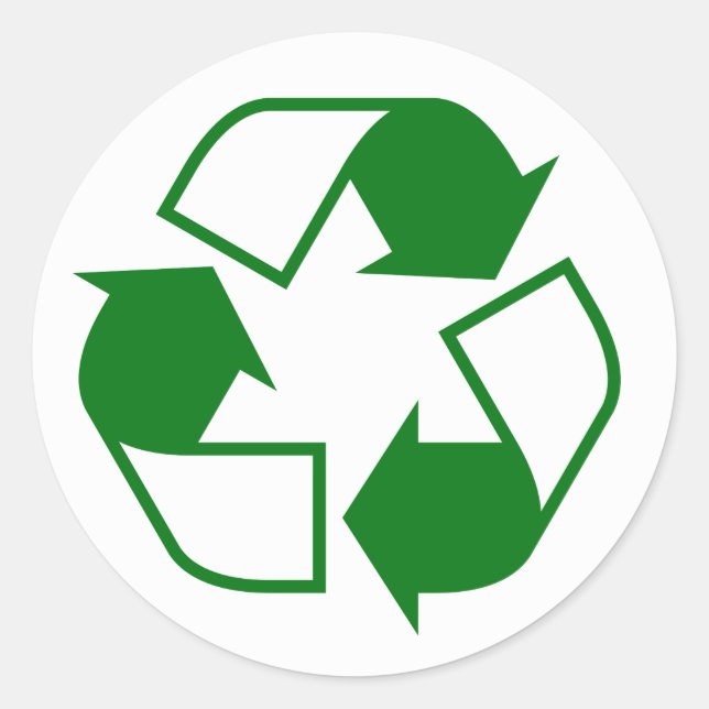 Green and white recycling symbol classic round sticker (Front)