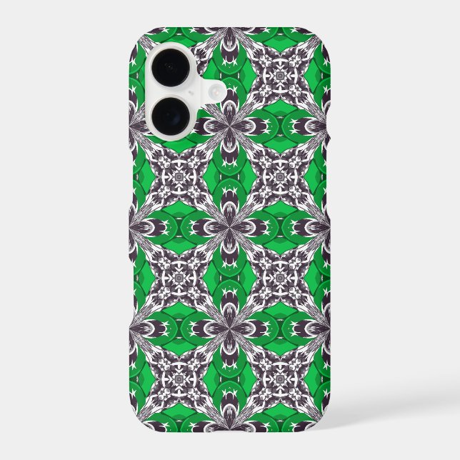 Green and White Repeat Tile Pattern Iphone Case (Back)