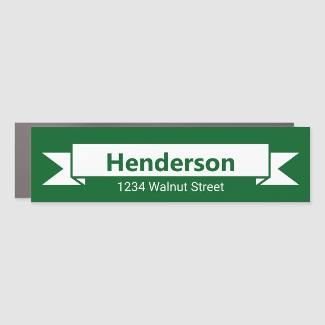 Green and White Ribbon Name Address Mailbox Magnet (Front)
