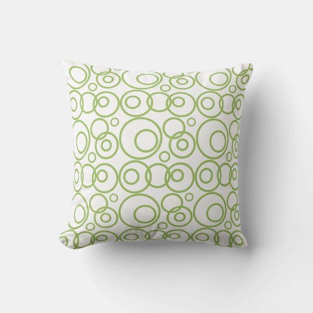Green And White Rings Pattern Throw Pillow (Front)