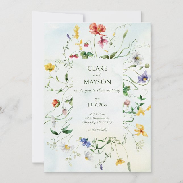 Green and White Romance Rustic Summer Wedding Invitation (Front)