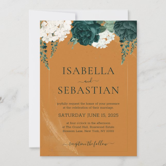 Green and White Rose Floral Invitation (Front)
