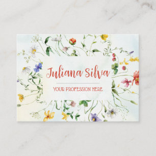 Green and White Rustic Flower Summer with QR Business Card