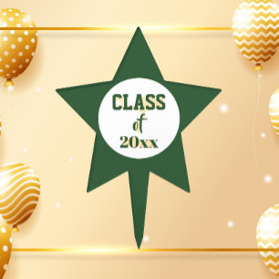 Green and White School Colors and Class Year Cake Topper