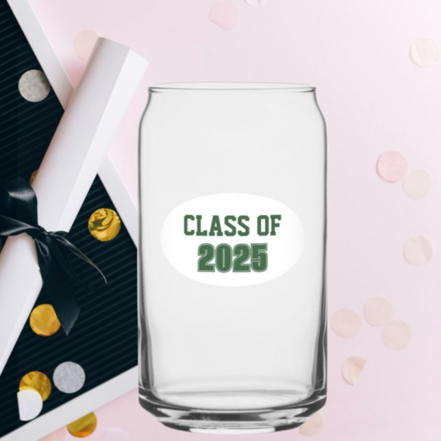 Green and White School Colors Class Year Can Glass (In Situ (Graduation))