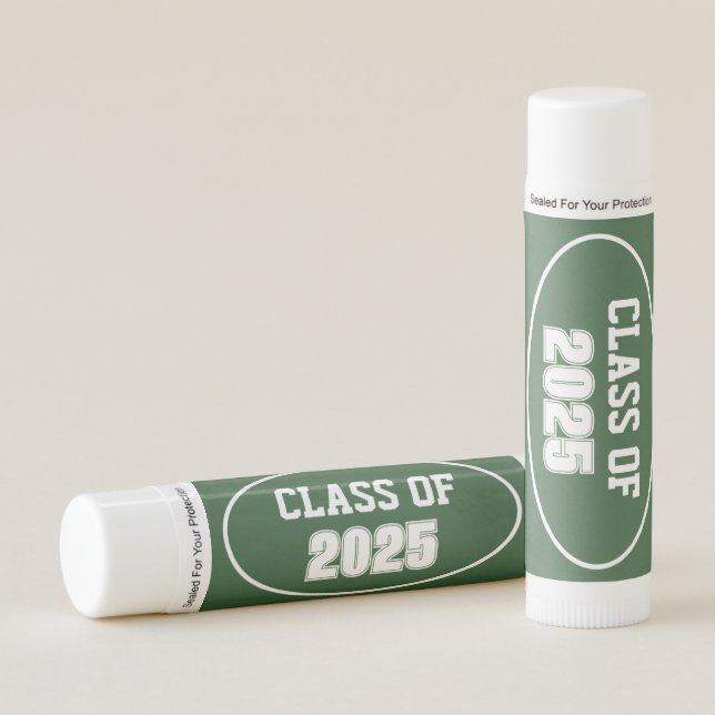 Green and White School Colors Class Year Lip Balm (Front)