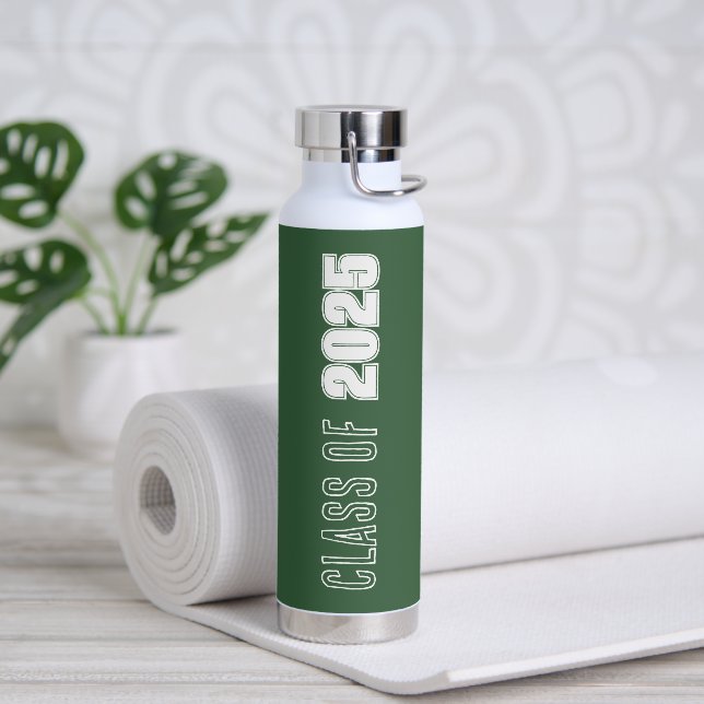 Green and White School Colors Class Year Water Bottle (Yoga)