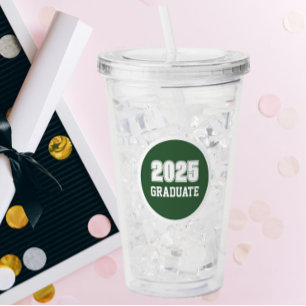 Green and White School Colors Graduate Year Acrylic Tumbler