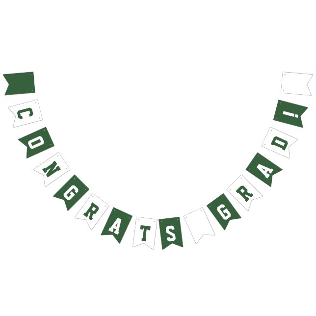 Green and White School Colors Graduation Bunting Flags (All)