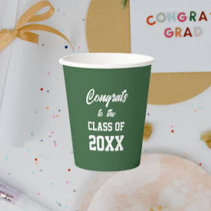 Green and White School Colors Graduation Party Paper Cups