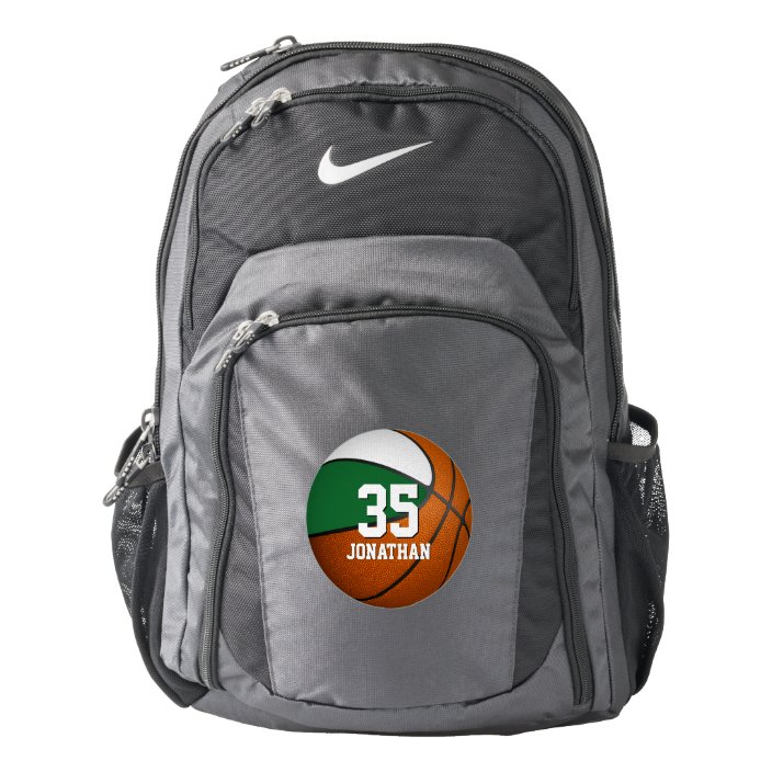 Green And White School Team Colors Basketball Backpack Zazzle Com